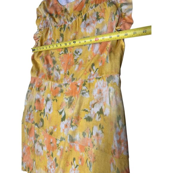 Stark X 100% Linen Yellow Floral Ruffle Sleeve Dress – Size Small - Picture 3 of 8